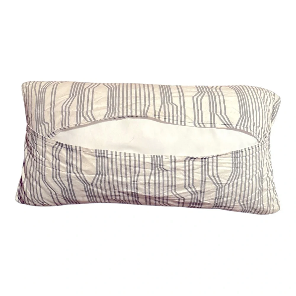 Gray and White Striped Geometric Lumbar Pillow